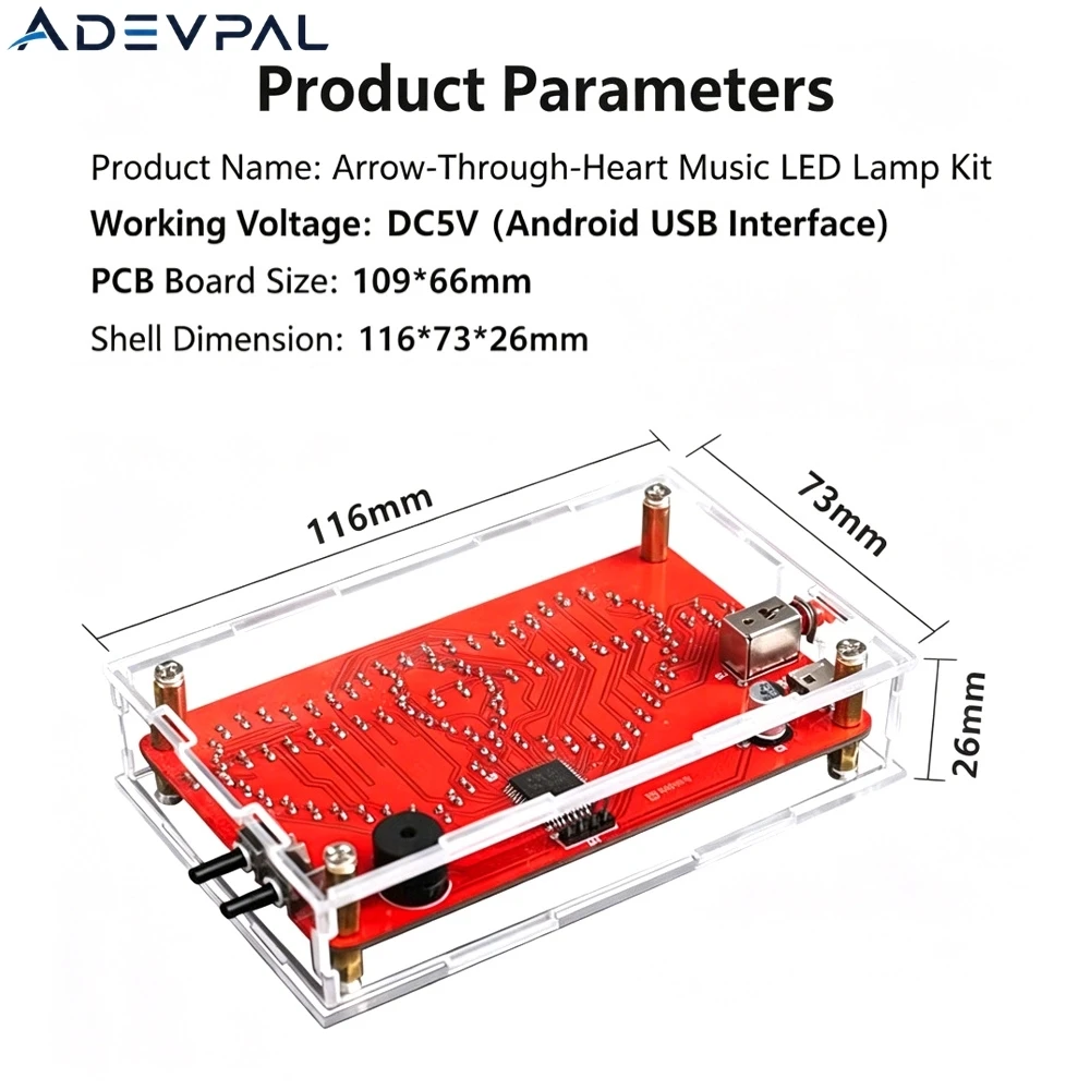 DIY Electronic Heart LED Flowing Light Kit STC12C5A MCU Music Animation Mode PCB Soldering Production Learning Kit