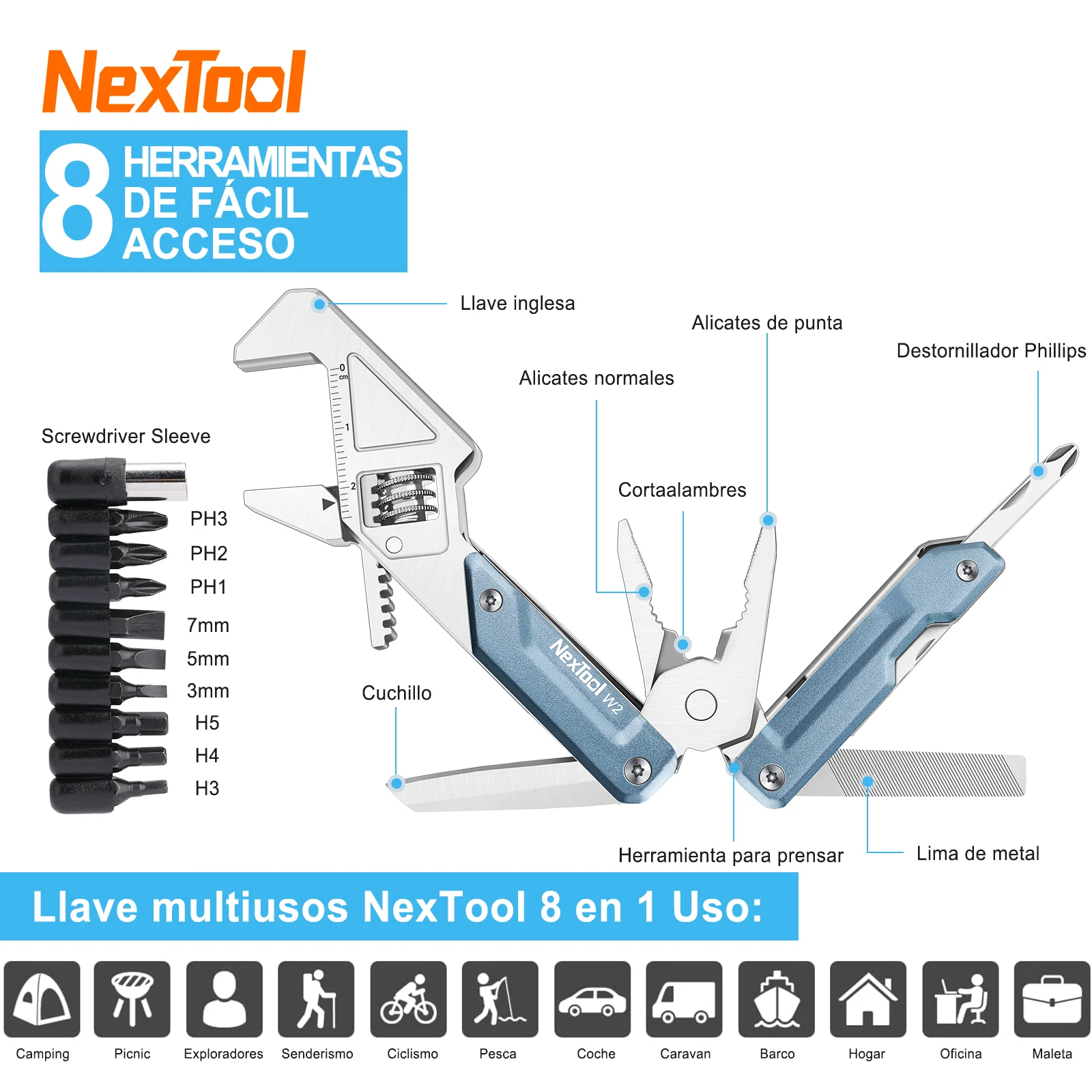 NexTool W2 8-in-1 Multi Tool Adjustable Wrench Multitool Pliers Pocket Knife Screwdriver File Multi-Tool Cycling Repairs Tools