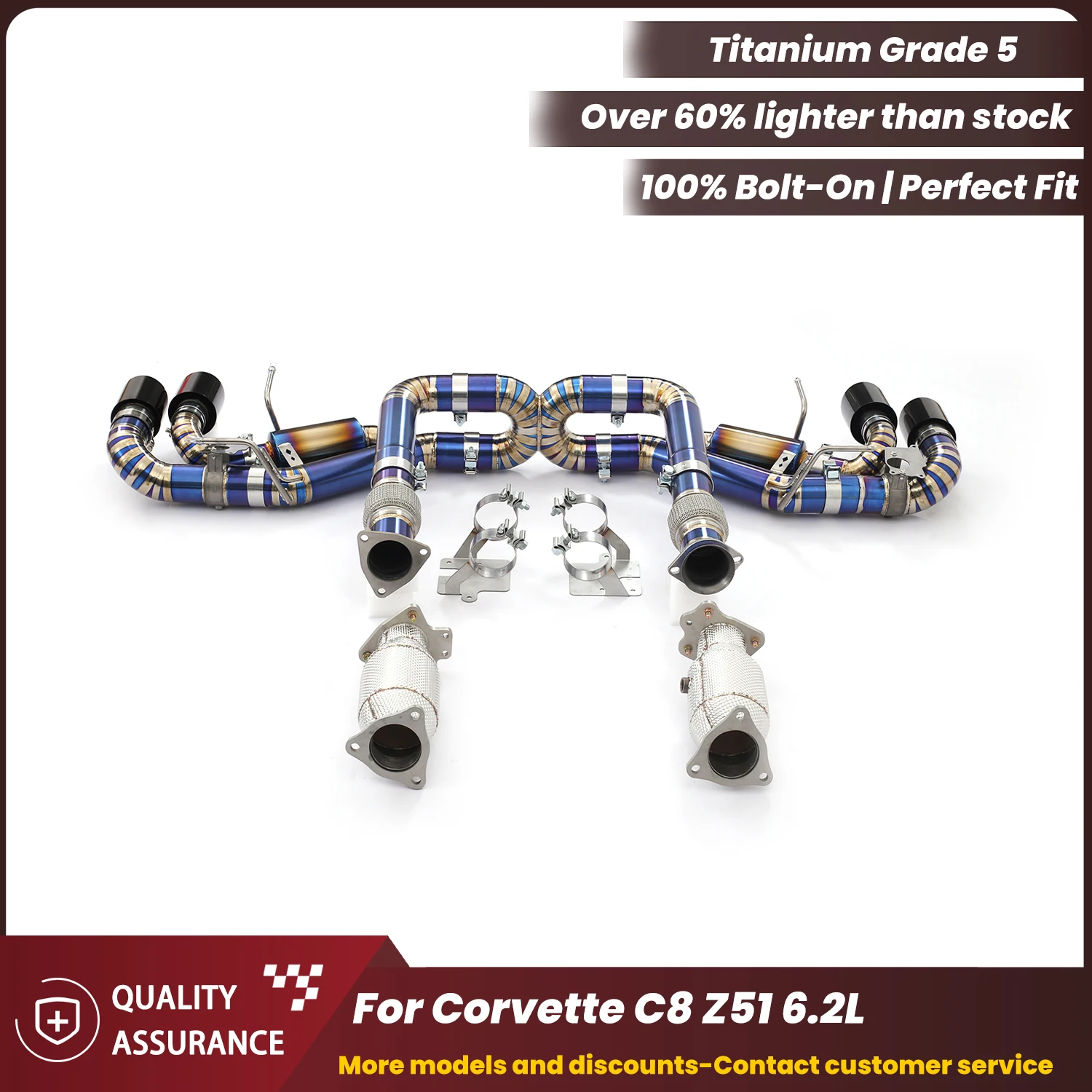 

Полная выхлопная система ECCF с черными наконечниками из нержавеющей стали SS304 и титаном для Corvette C8 Z51 6.2L. Агрессивный звук выхлопа, улучшение производительности.