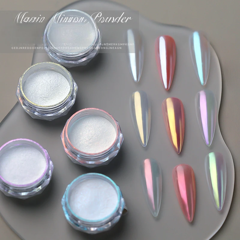 Poudre à ongles effet miroir magique pour Nail Art, produit de décoration, ciel, royaume, aurore, perle, blanc, clair de lune, rose, champagne, or, argent