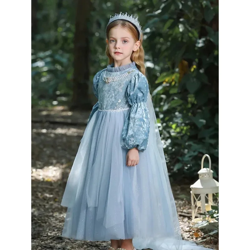 فستان عيد ميلاد فاخر للفتيات الصغيرات إلسا بأكمام طويلة من الشاش فساتين حفلات الأميرة الأنيقة للفتيات بعمر 2-10 سنوات @ 0Z*
