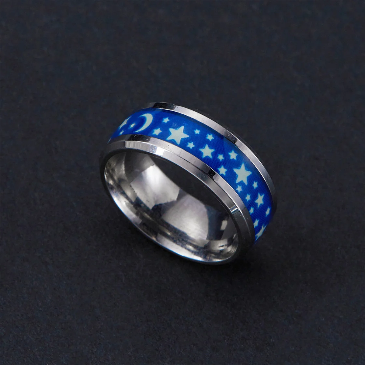 Fashion Stainless Steel Luminous Pattern Rings For Women Men Glow In Dark Flower Star Moon Flower Wave Printing Rings Jewelry