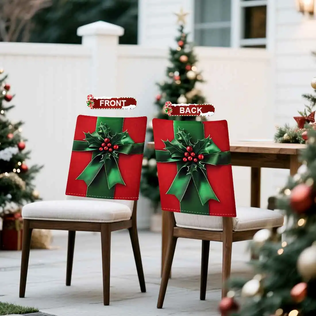 2/4/6pcs/set 45x55cm Christmas bow berries Chair Cover Table Decoration Dining Seat Chair Covers Dining Room Bar Party Banquate