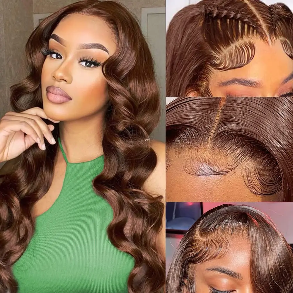 Chocolete Brown Cheap Lace Front Wigs Human Hair Body Wave 13x6 13x4 Human Hair Lace Frontal Wigs Transparent Lace Wig For Women