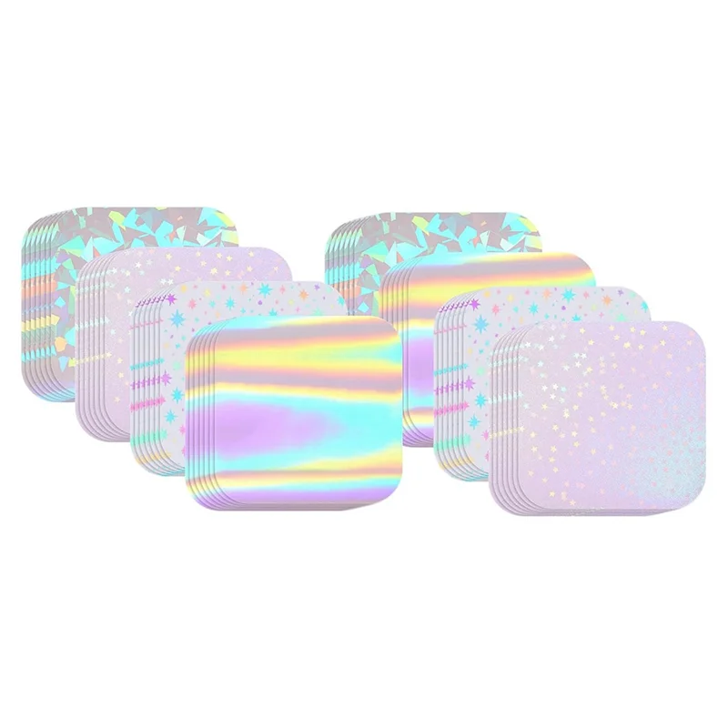 

200Pcs Button Maker Supplies Glittering Film For Pin Maker Machine Kit 4 Styles Clear Holographic Laminate Sheets