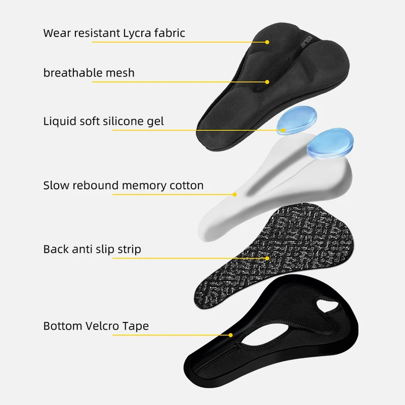 غطاء سرج الدراجة المريح القابل للتنفس من ESLNF - وسادة مقعد من إسفنج السيليكون مع غطاء للمطر، ملحقات ركوب الدراجات على الطرق MTB