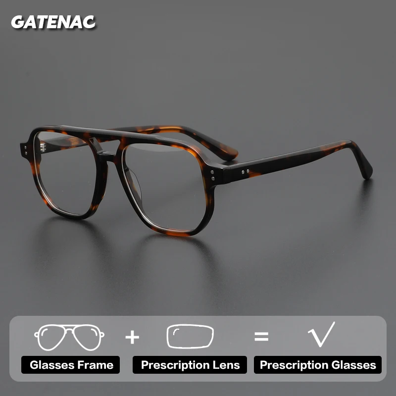 Gatenac Fashion Acetate Prescription Glasses Men Pilot Photochromic Anti Blue Light Reading Glasses Women Progressive Eyewear