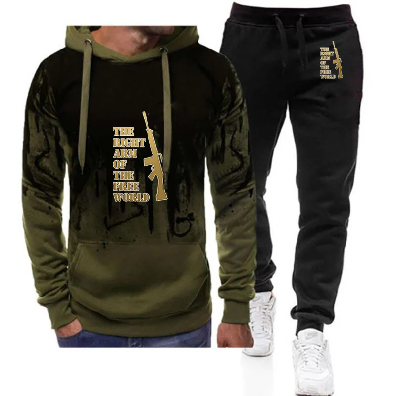 Spring And Autumn Men's Handsome Gradient Color Suits 2026 The Right Arm of the Free World Military style Logo Print Sets