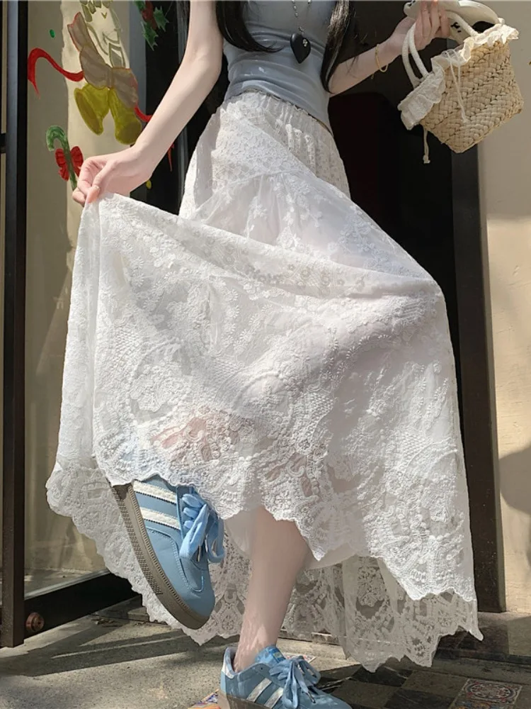

Белая кружевная нижняя юбка-полусолнце для женщин, весна-лето, новая модель, очень красивая, А-силуэт, пышная, из фатина, длинная юбка-зонтик