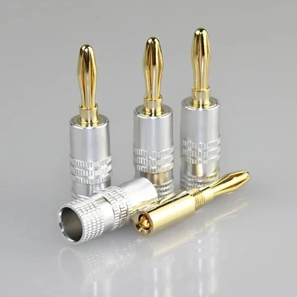 4mm Banana Plug Connector, 24K Gold Plated Speaker Plugs, 4mm Banana Jack to Binding Post for Audio Speaker Cable