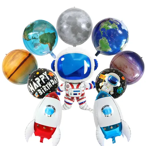 Space Theme Earth Starry Sky Galaxy Rocket Astronaut Spaceman Aluminum Foil Balloon Set Kids Outer Space Birthday Party Decor