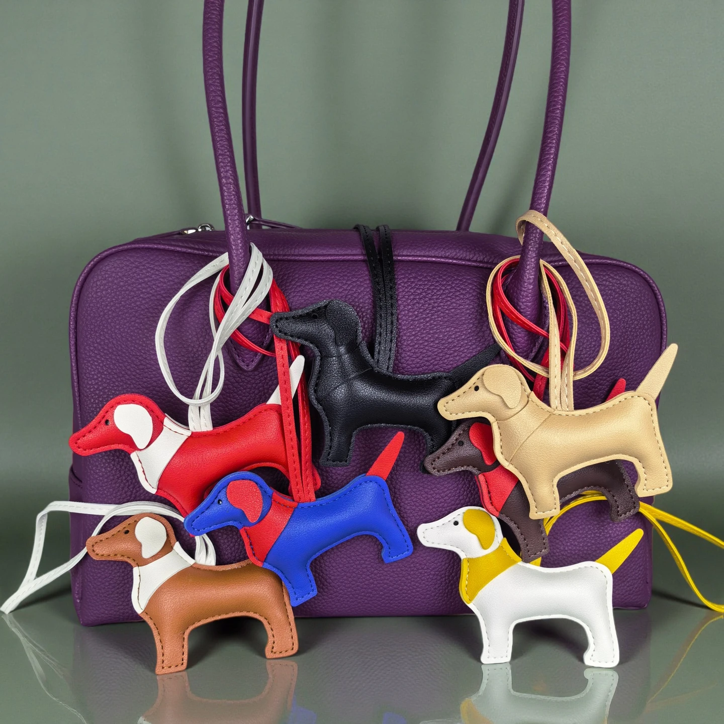 Handmade Premium PU Leather Dachshund Bag Charm – Stuffed & Structured, Classic Color, Elegant Finish