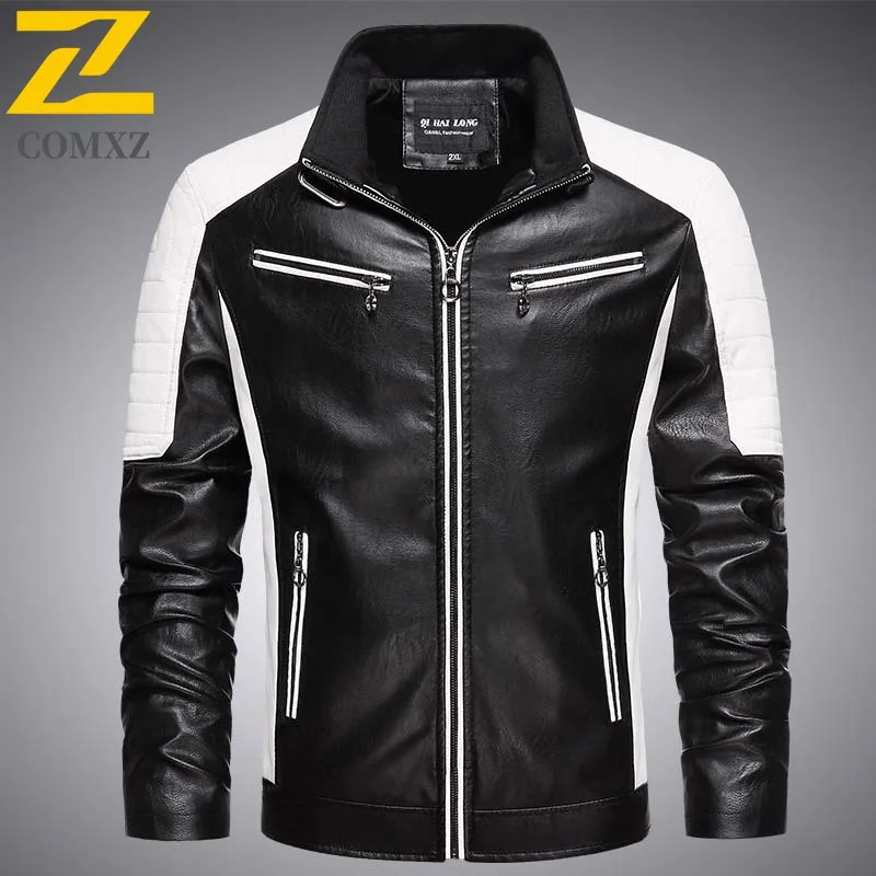 COMXZ Premium Men PU Leather Jacket Fashion Classic Turndown Collar Camping Coat Casual Daily Style Windproof Autumn Clothing
