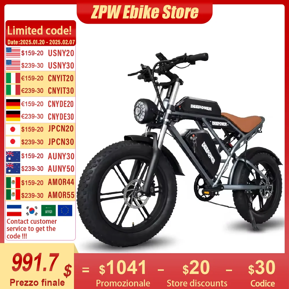 ZPW S7 Electric Bicycle 2000W 48V 55AH 20 Inch Motor Adults Electric Fat Tire Electric Bikes Mountain Oil Brake For E Bikes