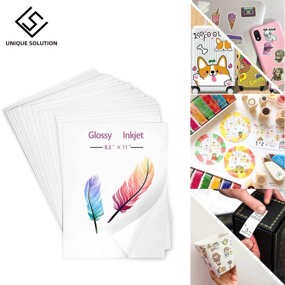 

50 Sheets A4 Vinyl Sticker Paper for Inkjet Printer Glossy White Self Adhesive Stickers Label Waterproof Decal Paper Sheet