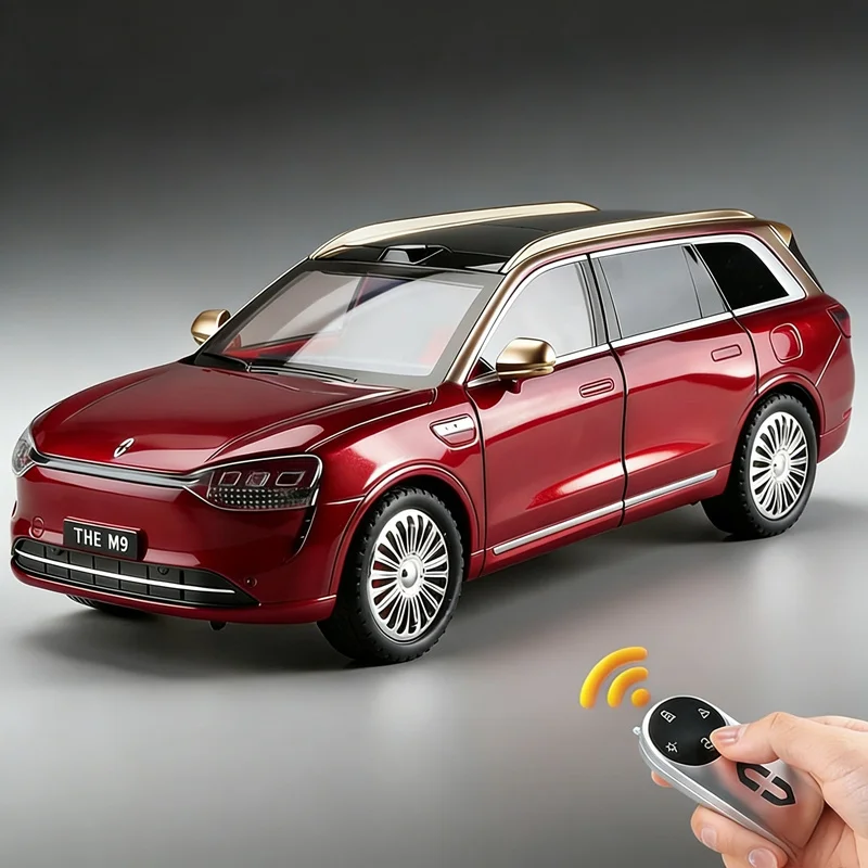 

1:24 ключевая версия AITO M9 SUV, модель автомобиля из сплава, литая под давлением металлическая игрушка, модель автомобиля нового энергетического автомобиля, имитация звука и света, подарок для детей
