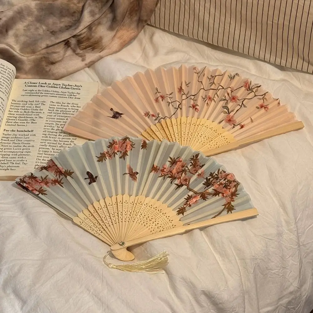 Vintage Style Chinese Japanese Folding Fan Plastic Colorful Shank Classical Dance Fan Folding Crafts Folding Fan Decorative