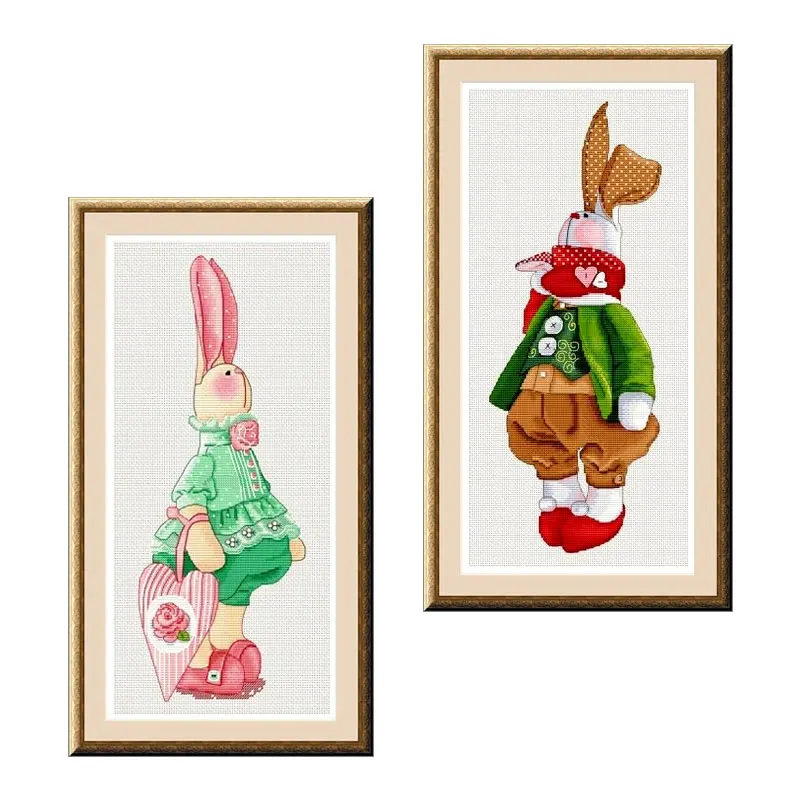 Fishxx Cross Stitch Kit A3380-3381 Gentleman'S Rabbit Precision Print Two Cartoons