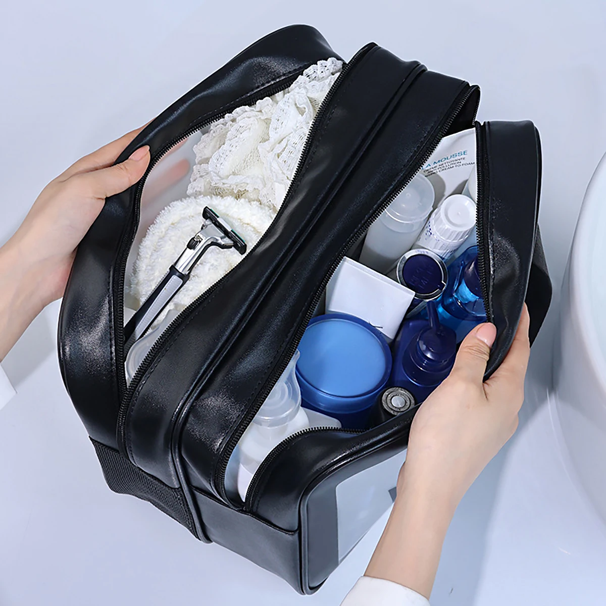 Two layers Wet-dry separation makeup bag portable toiletry bag travel large capacity storage bag fitness swimming essentials