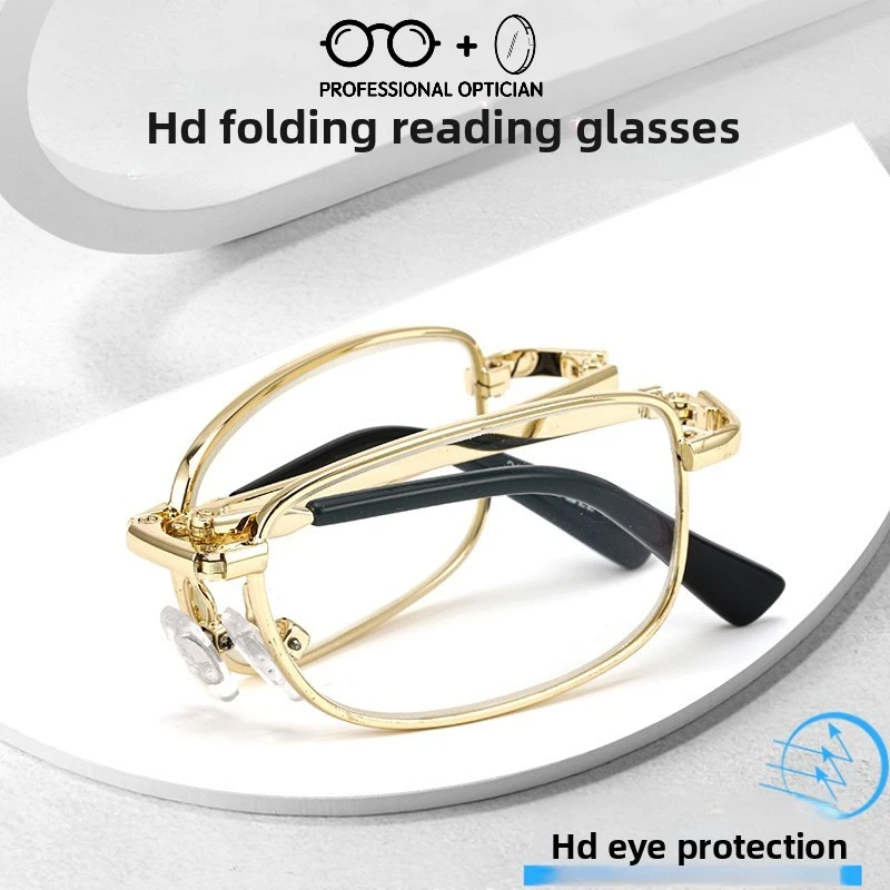 

HD Prescription Reading Glasses Easy To Carry Foldable Metal Alloy Full Frame Hyperopia Astigmatism Prescription Glasses