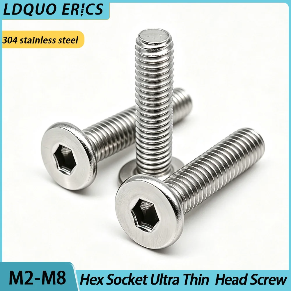 304 Stainless Steel Allen Hexagon Ultrathin Head Screw M2 M2.5 M3 M4 M5 M6 M8 Hex Socket Ultra Thin Flat Wafer Head Bolt Screws