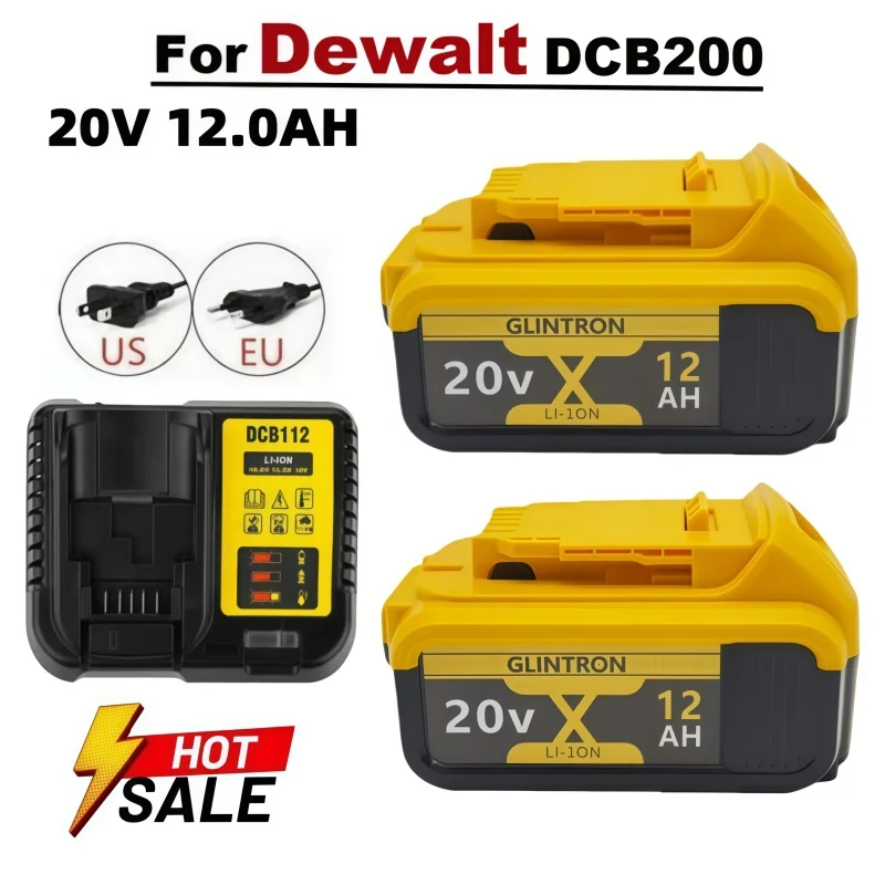 

2025Новый аккумулятор 12000 мАч 20 В для электроинструмента Dewalt DCB206 20 В 3000 мАч аккумулятор DCB206 20 В DCB205 DCB200