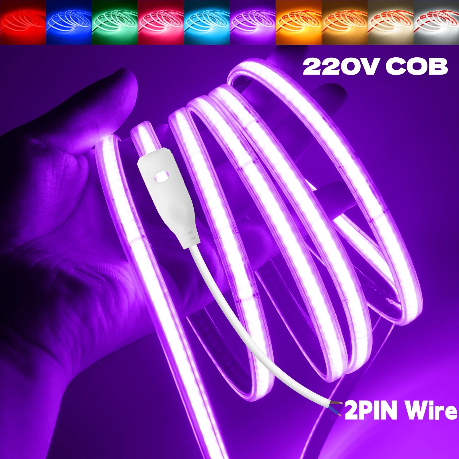 220V COB LED Strip Light 240LEDs/M IP65 Waterproof Driver Build In RA90 Linear Lighting 10CM Can Be Cut Flex Adhesive Tape Lamps