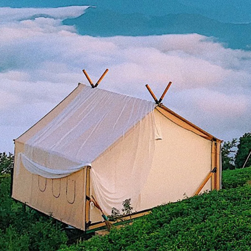 Outdoor hotel tent gauze double camping tourist resort camp big A wild luxury wood structure wild luxury shade