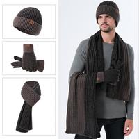 Winter Beanie Hat Scarf Gloves Set for Women Men Warm Wool Beanie Long Scarf Neck Warmer Touchscreen Gloves 3 in 1 Set