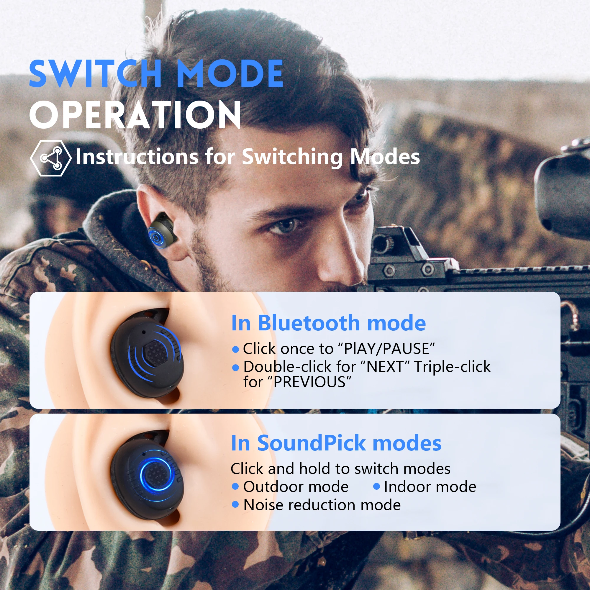 ARM NEXT E30 Bluetooth tactical earbuds for shooting training, electronic hearing protection for outdoor hunting