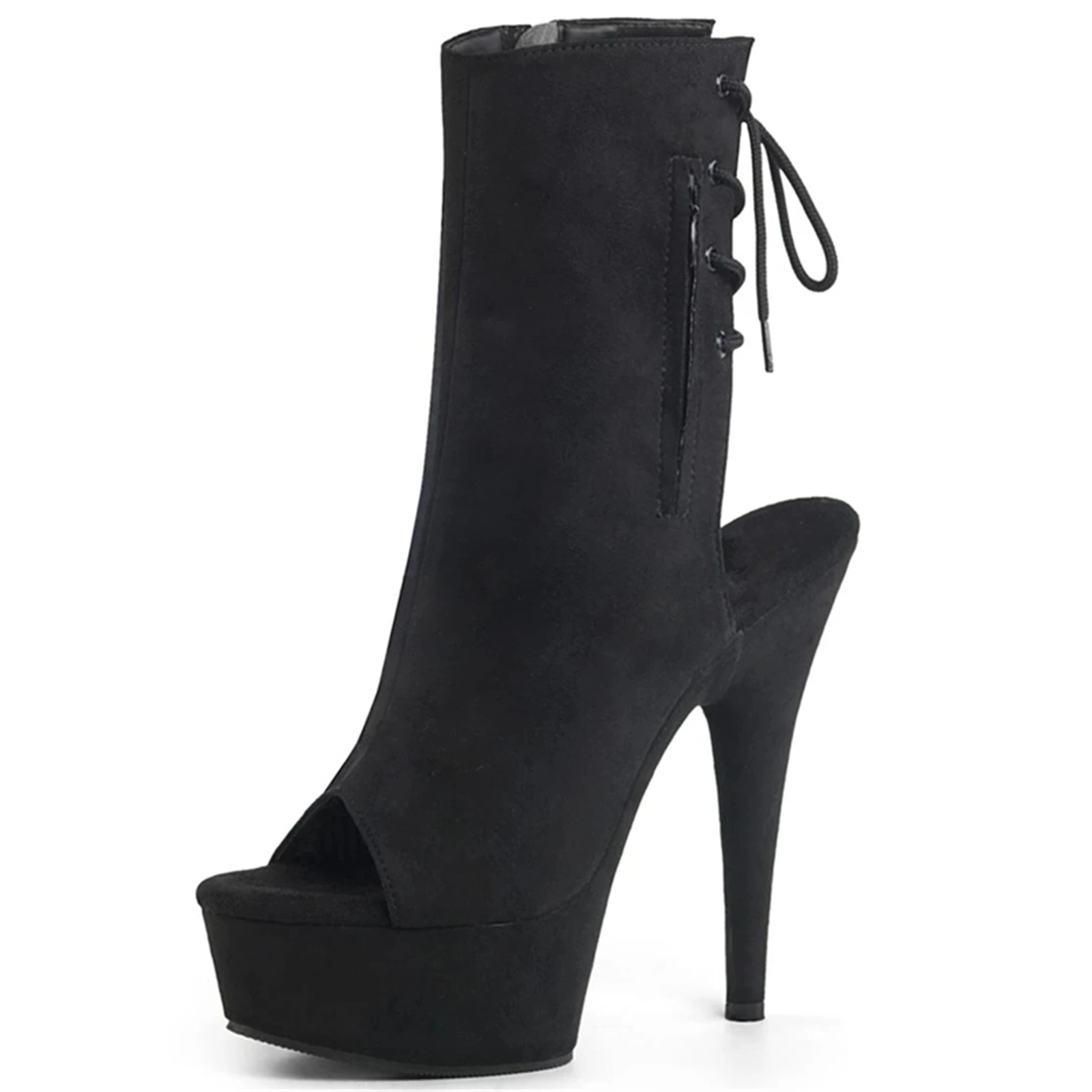 15 سنتيمتر منصة مضخات تان ، الجلد المدبوغ اللمحة تو حذاء من الجلد مع الدانتيل التفاصيل ، كعب مكتنز أحذية الحفلات المسائية للنساء