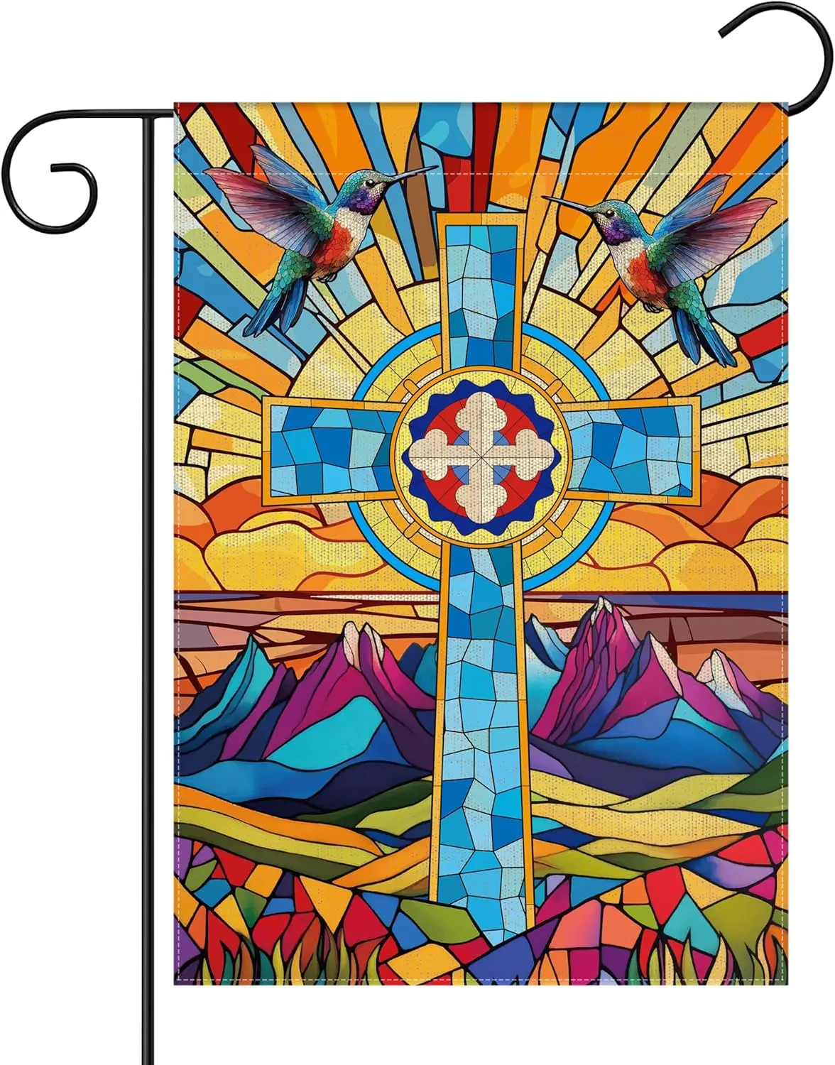 WATINC Christian Stained Glass Cross Garden Flag - 12 x 18 Inch Linen Religious Jesus Double Sided Yard Sign for Outside, Ea uui