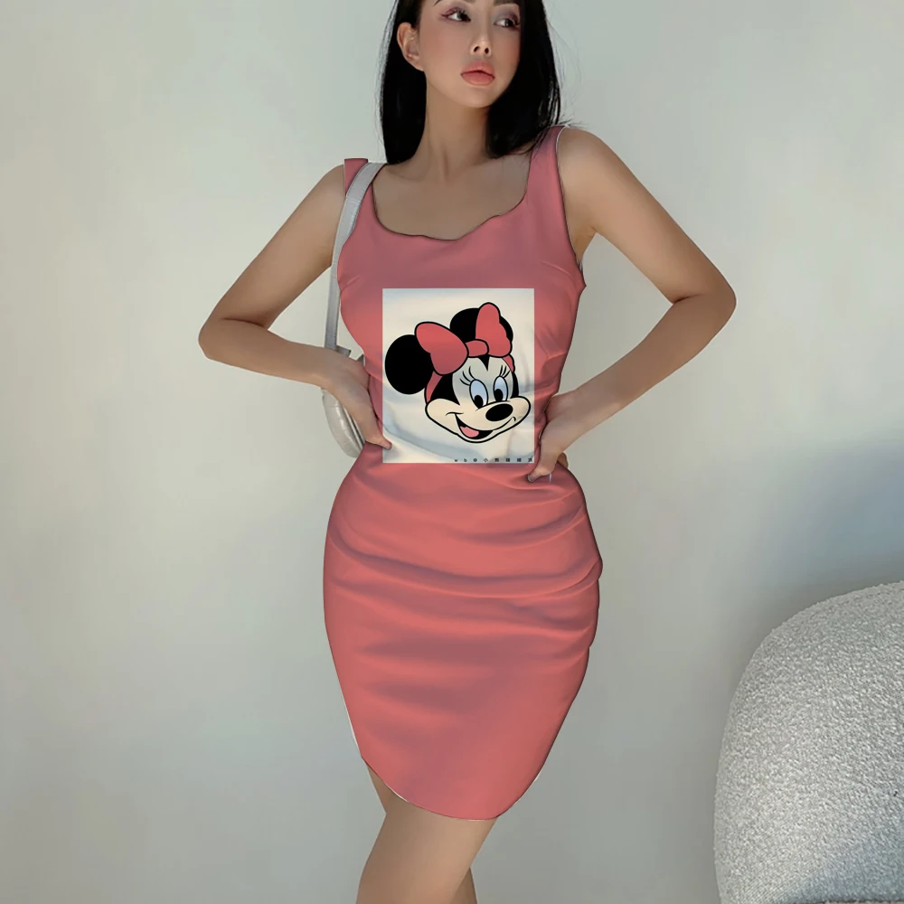 2022 sommer Disney Minnie Maus Kleid frauen Tank Top Dünne Mini Club Kleid Beiläufige Elegante Dünne Dünnes Kleid