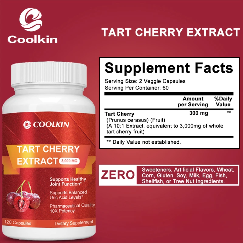 Tart Cherry Extract Capsules - Helps Clear Uric Acid, Supports Joint Health and Muscle Repair, Improves Sleep Quality, Non-GMO