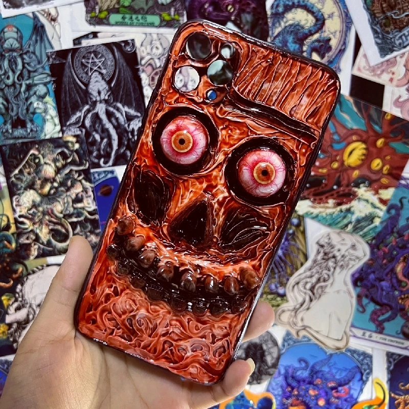 4112 Original 3D Handmade Mobile Phone Case Bloody Skull Cthulhu Style Dark Gothic Art Mobile Phone Case Custom Christmas Gift