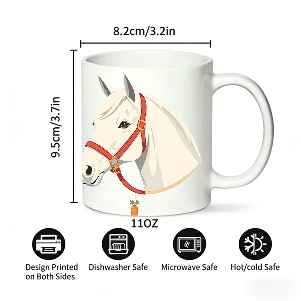 Nordic Style White Horse Ceramic Mug, coffee cup, milk cup, office tea cup, drinking cup, fade-resistant, holiday gift
