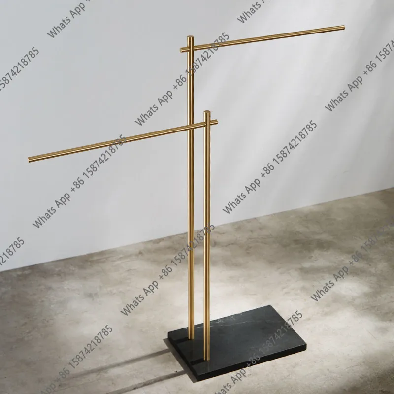 Marble floor towel rack High and low rod Rotating towel rack Vertical non-punching