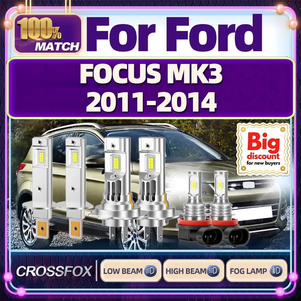 

CROSSFOX【Для FORD FOCUS MK3 2011-2014】Лампа дальнего ближнего света Canbus Автомобильная светодиодная лампа для фар Ультра яркая турбо-фара Ампула противотуманная фара