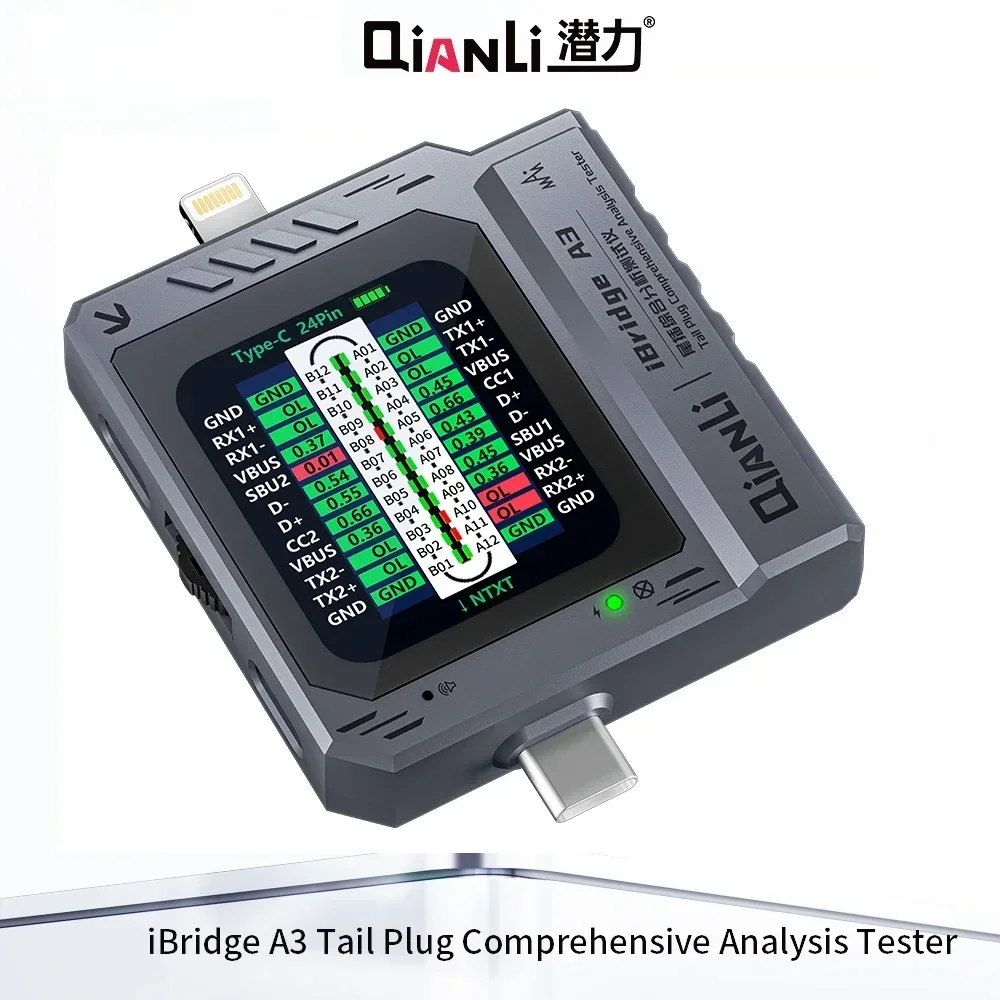 QIANLI iBridge A3 Tail Plug Comprehensive Analysis Tester Phone Tail Plug Detector Support Lightning Type-C Interface Devices