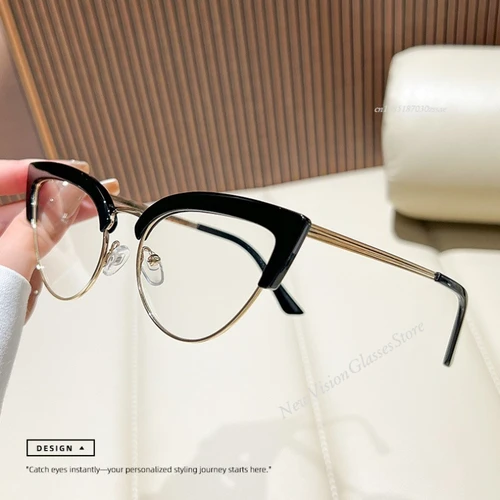Imagen 2 del producto Gafas de lectura tipo ojo de gato de Metal a la moda, gafas de alta definición antiluz azul para mujer, gafas graduadas ópticas de 0 a + 4,0