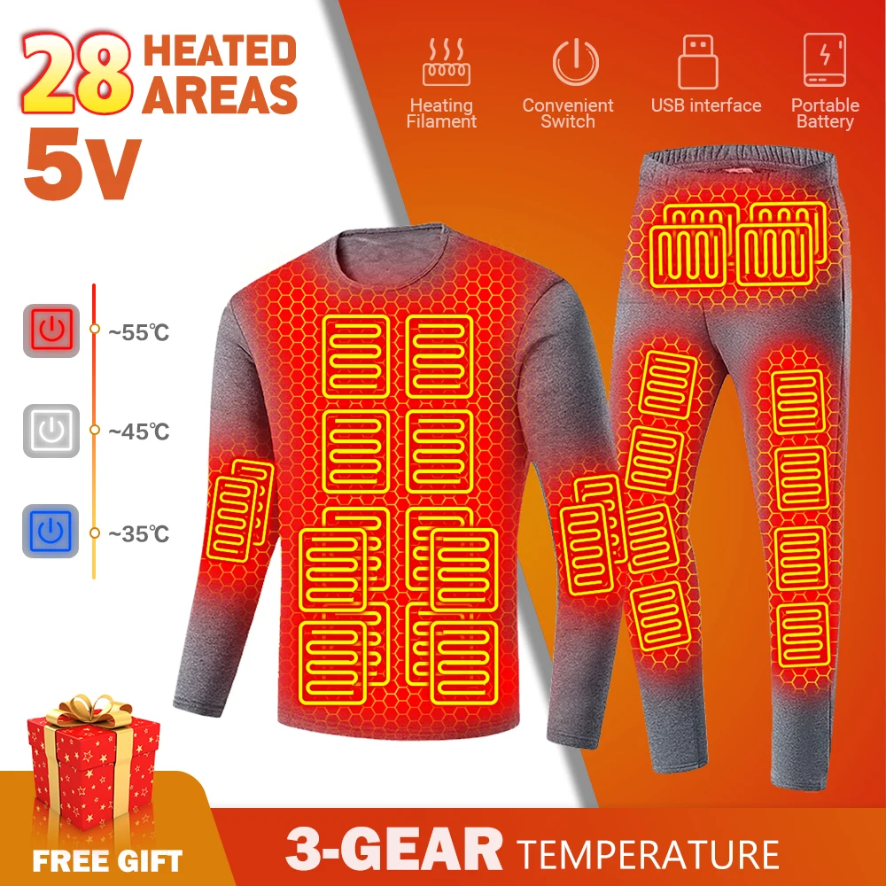 

Winter Heated Thermal Underwear Men Women Heated Jacket Skiwear Heated Jacket Fleece Warm Top Pant USB Electric Heating Clothing