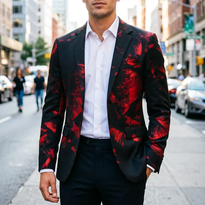 

2026 New Men Business Social Suit 2 Piece Set Red / Blue Fashion Men's Ball Party Slim Fit Blazers Jacket and Pants