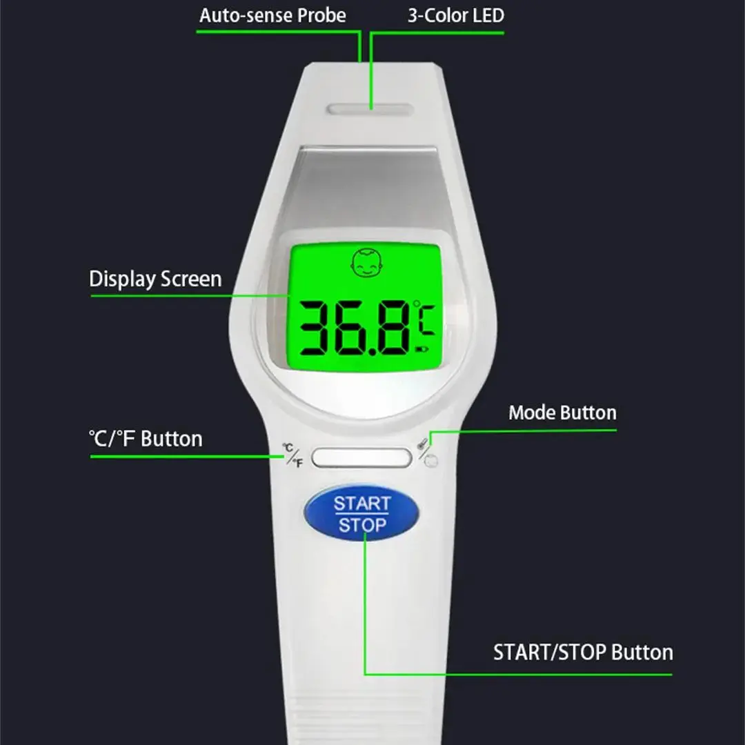 Color Indicated Ear Forehead Infrared Noncontact Thermometer Temepreture Fever Test Monitor Digital Gun Scanner for Baby Care