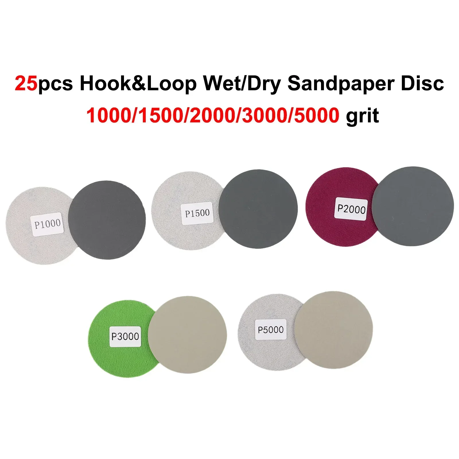 25Pc 3inch 75mm Round Sandpaper Wet Dry Sanding Disc Sand Sheet Pad 1000-5000 Grit Metal Polishing Pad Grinding Tool