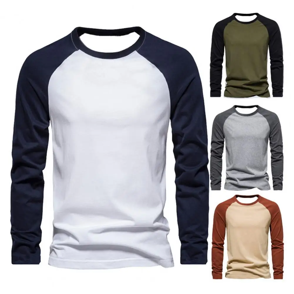 Men's T-shirts Cotton Long Sleeve O-neck Pactwork Casual T Shirts For Men New Spring Tees Men Clothing Fitness Bottoming Shirt ﻿ image 3