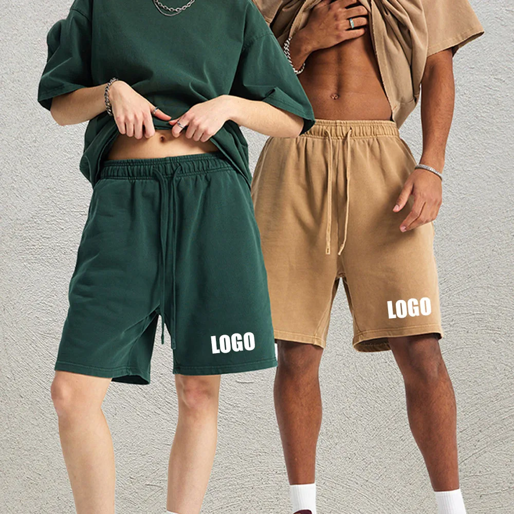 

Мужские летние брюки с логотипом по индивидуальному заказу, новые потертые синие брюки из 100% хлопка, 420 г, спортивные махровые шорты для пар в стиле ретро