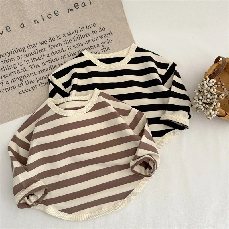 

2025 Autumn New Children Long Sleeve T Shirts Cotton Boys Girls Casual Striped Tops Kids Versatile Bottoming Shirts Baby Clothes
