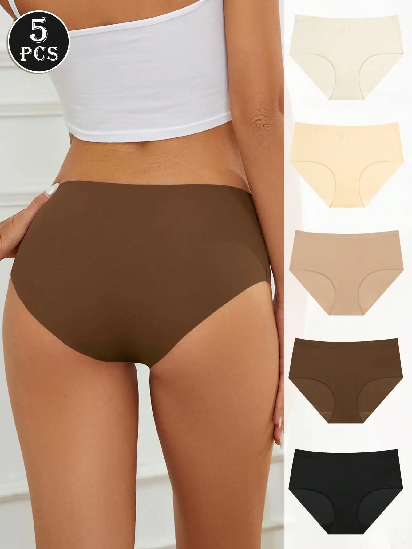 5-Pack Women's Seamless Soft Stretch Briefs, Solid Color Comfort Underwear