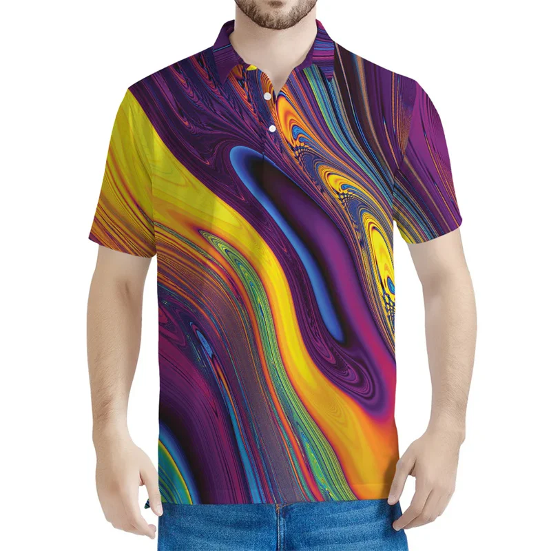 Fashion 3D Printed Psychedelic Polo Shirt Men Illusion Trippy Graphic Tee Shirts Lapel Short Sleeve Tops Casual Button T-shirt