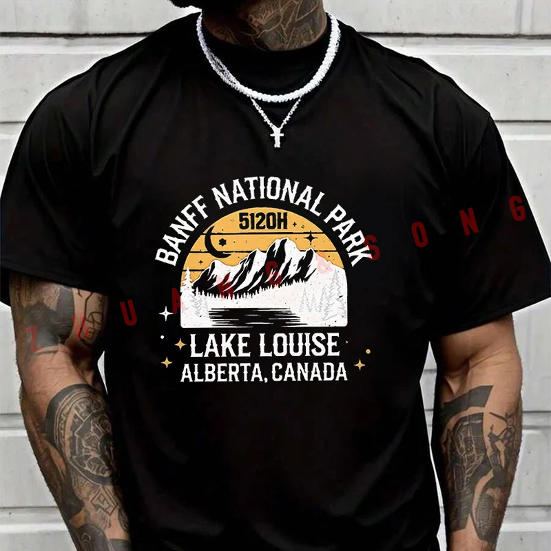 

Men's Women Summer T-shirt Banff National Park Lake Louise PrintTee Loose Short Sleeved Casual Basic TShirt Round Unisex Tops